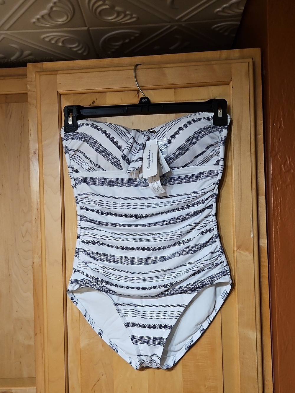 Tommy Bahama Sand Bar Bandeau One Piece Swimsuit Wirefree Padded Blue White NWT
